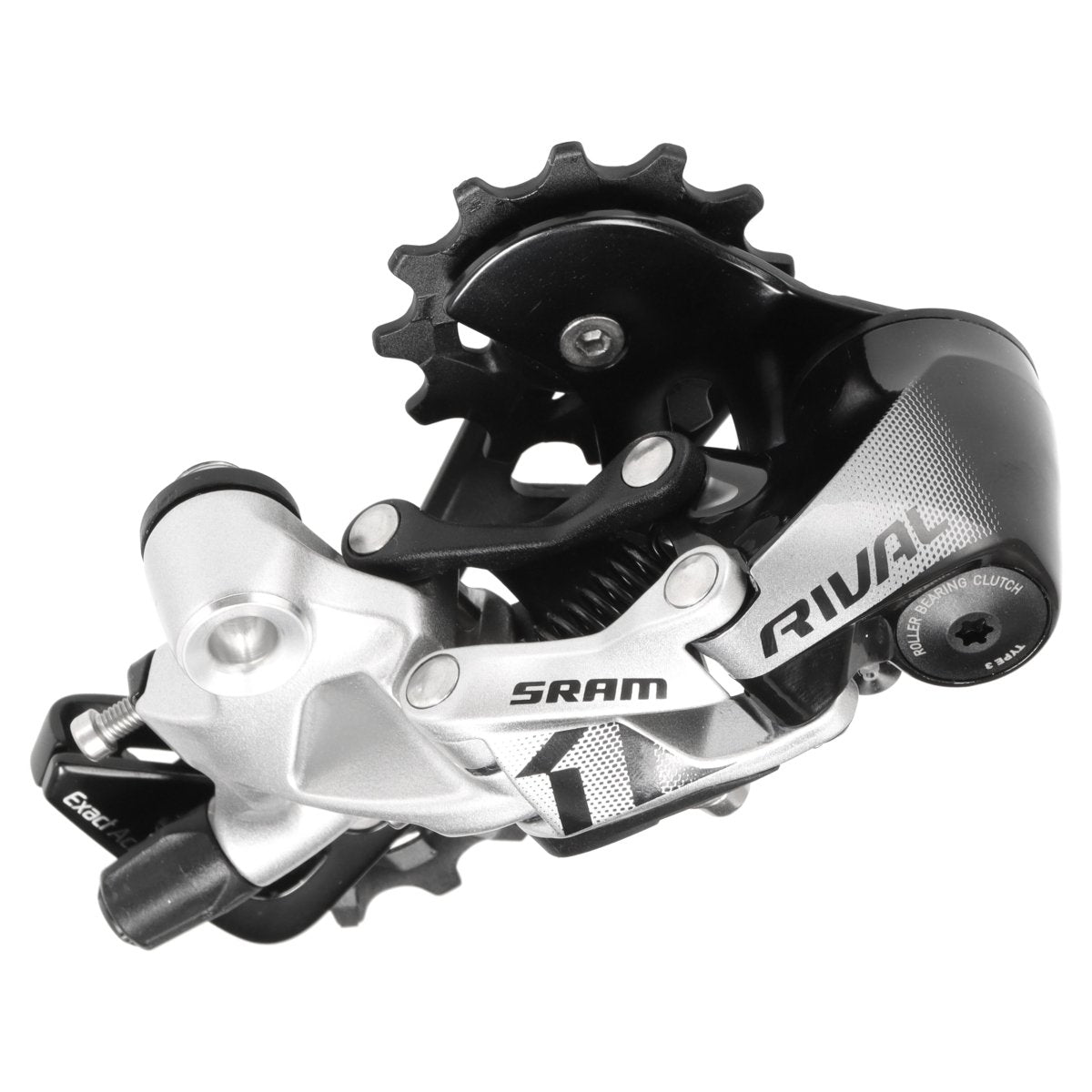 SRAM Rival 1 Schaltwerk | 11-fach | langer Käfig | Type 3.0 | 11-32 bis 10-42 | Schwarz/Silber - RAAAD.de